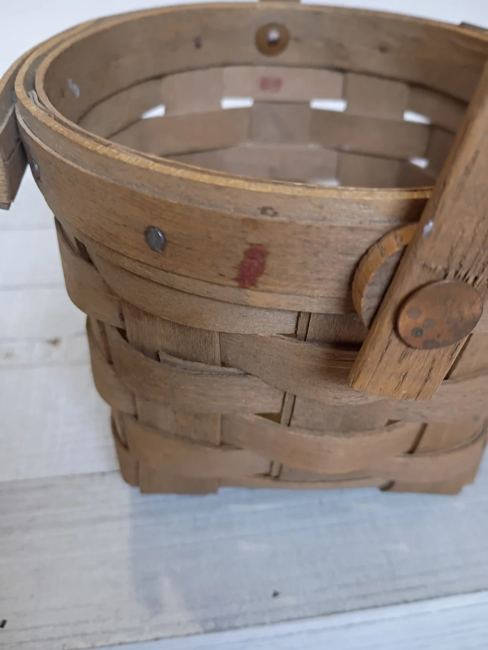 Vintage 1985 Longaberger 5 Inch Measuring Round Basket Swing Handle Signed NSP